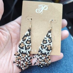 Elegant Black and White Beaded Earrings by